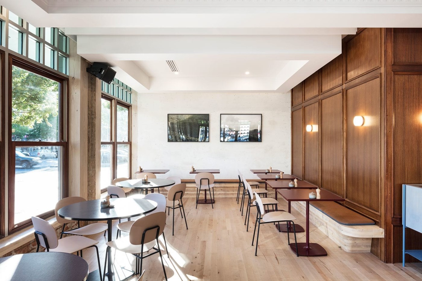 The light-filled dining space of cafe highroad in canberra. 