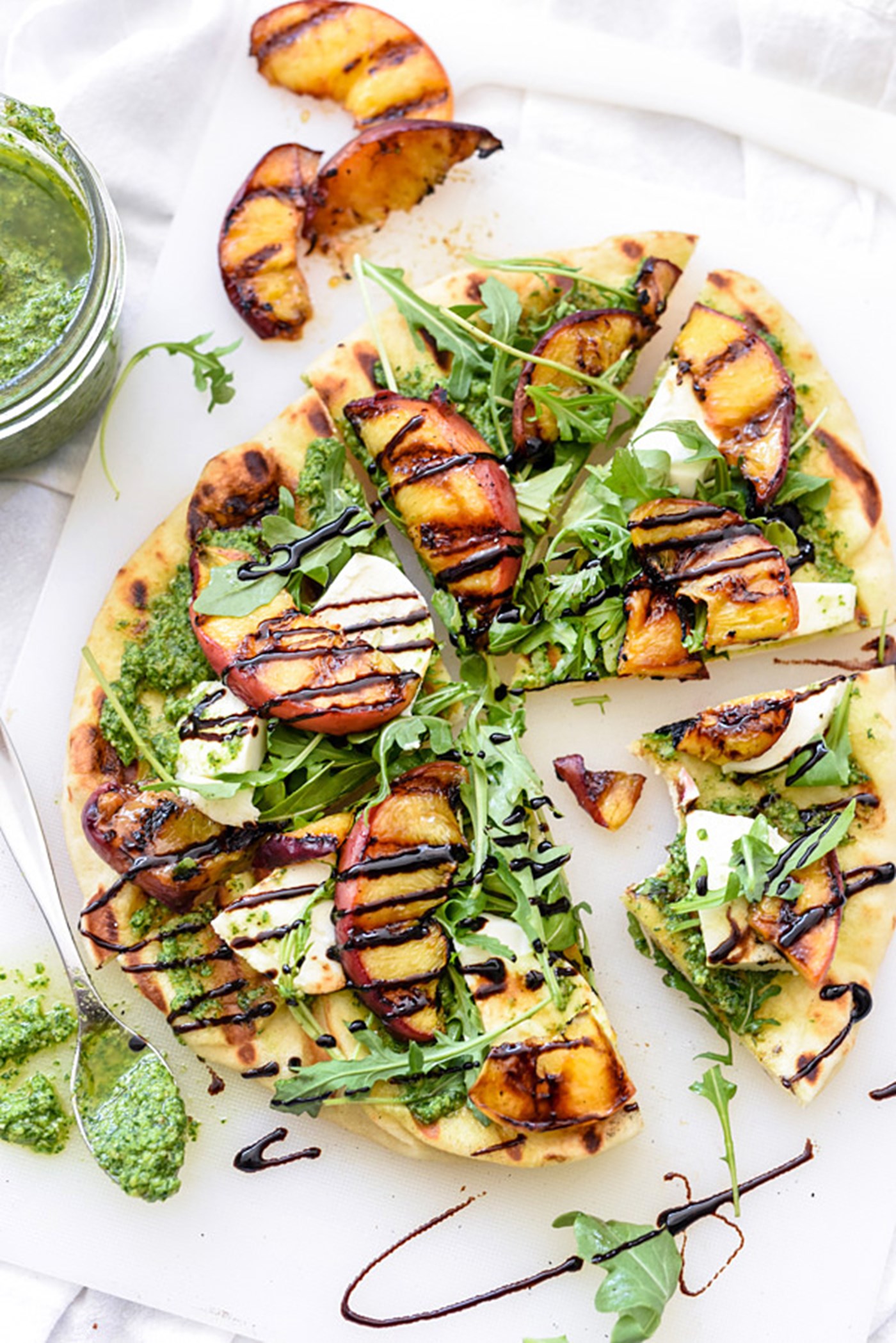 Grilled Flatbread With Peaches and Arugula Pesto, Foodie Crush