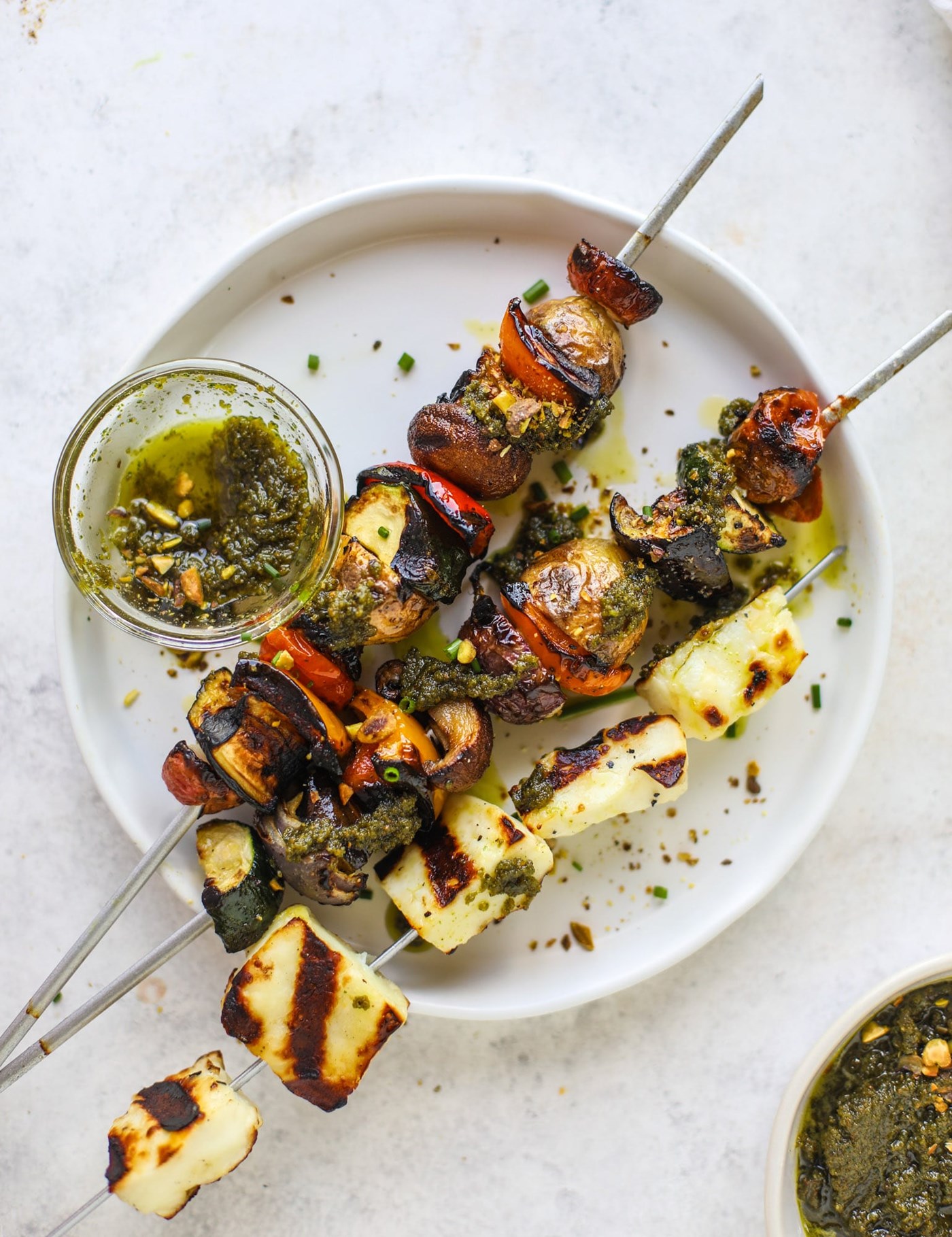 Grilled Halloumi Vegetable Skewers With Pistachio Pesto, How Sweet Eats