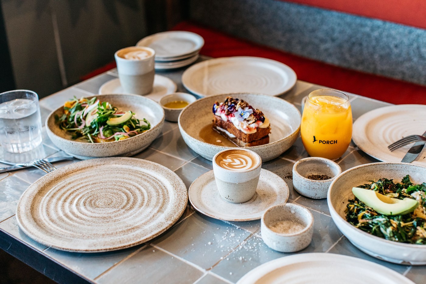 an assortment of Brunch dishes at Porch and Parlour