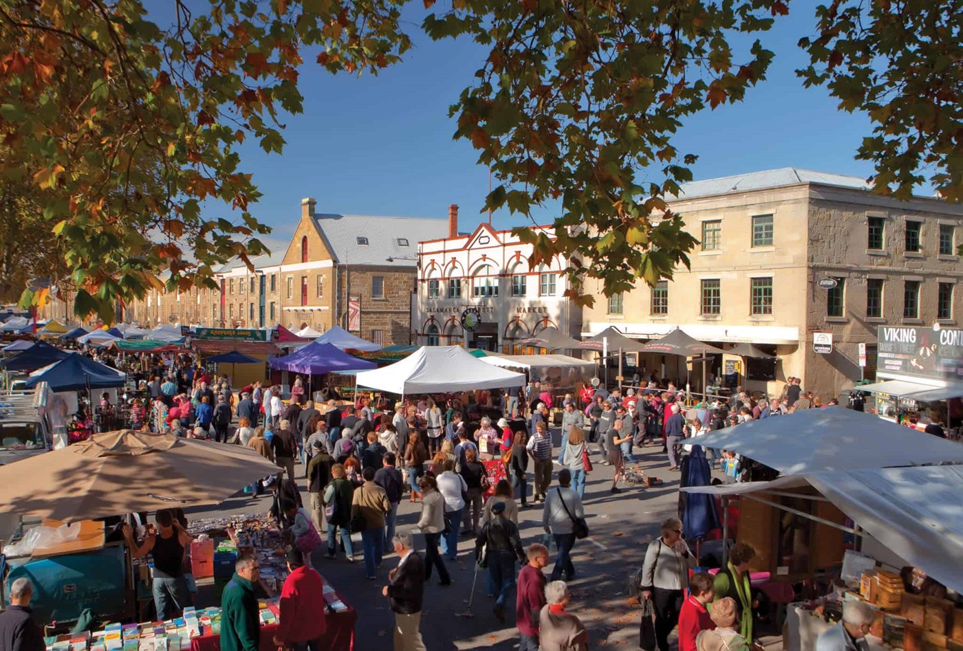 Crowd at Salamanca market in Tasmania