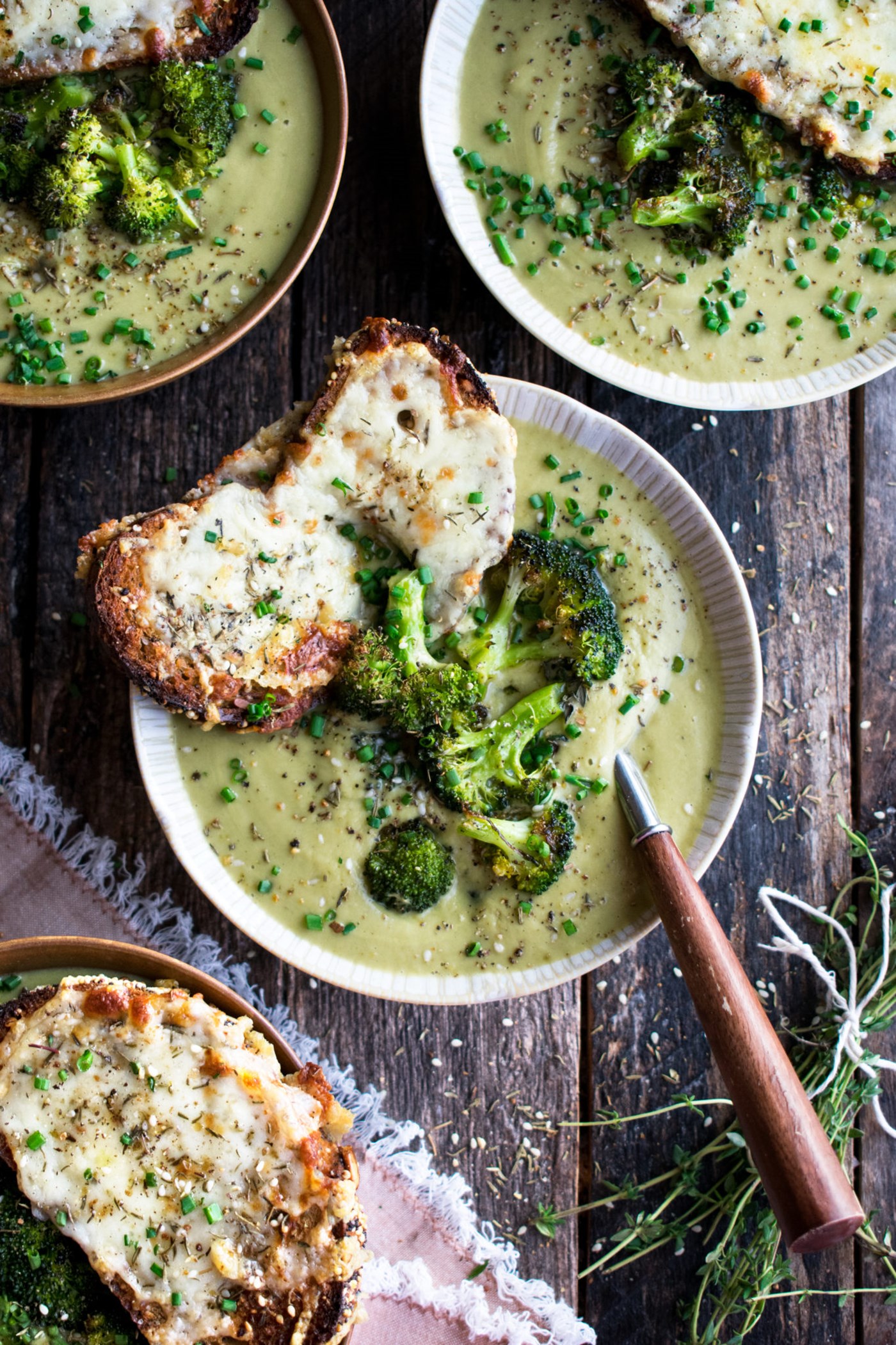 Roasted Broccoli Soup with Melted Cheddar Croutons (Credit: The Original Dish)