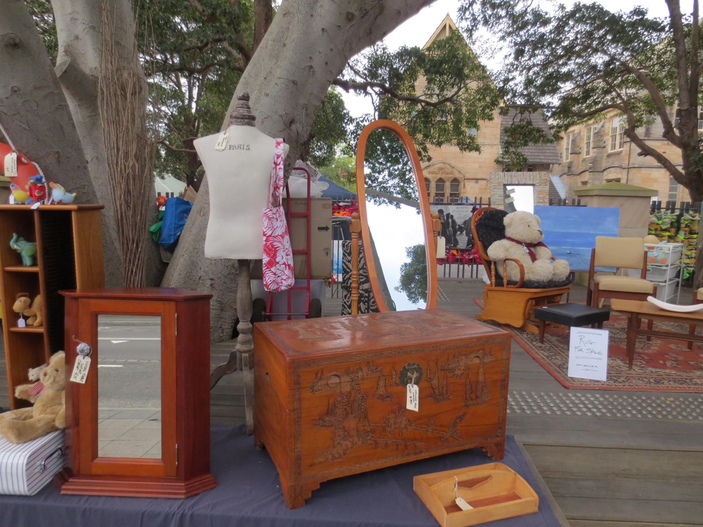 A selection of second-hand furniture items at Rozelle Collectors Markets 