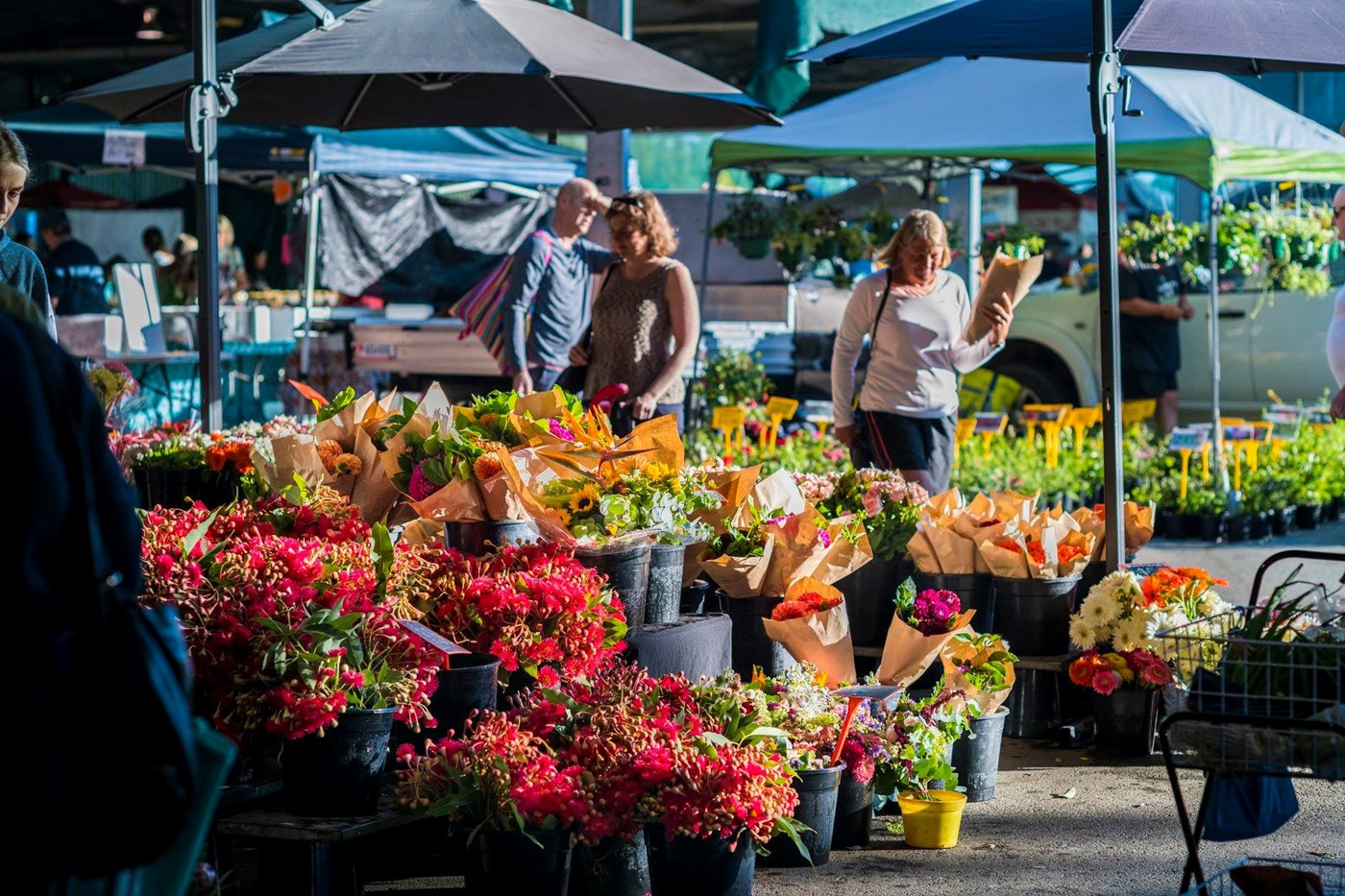 Visitors shopping at for flowers at the capital region farmers market canberra things to do