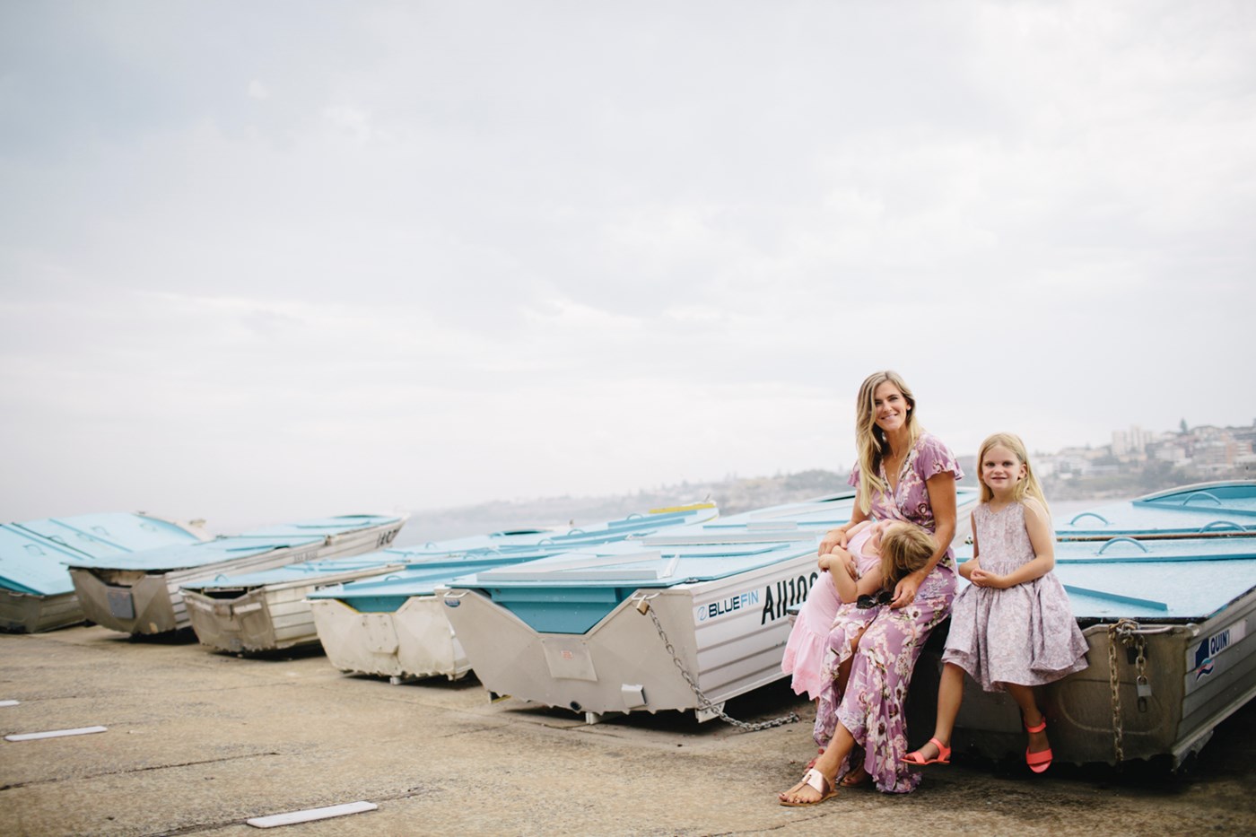Bronwyn McCahon and her kids at Bondi Beach