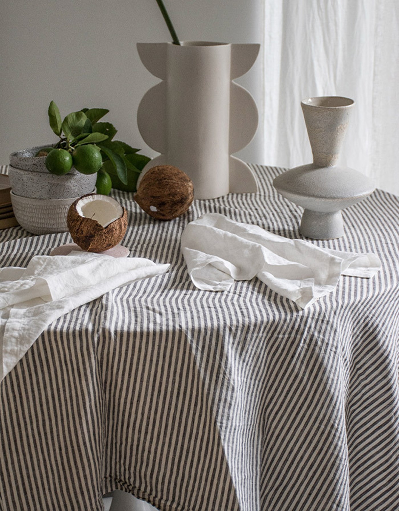 Charcoal Stripes Table Cloth, I Love Linen