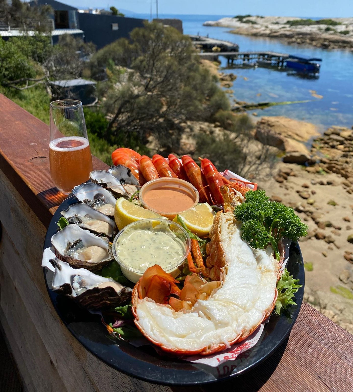 Lobster, oysters and prawns at Lobster Shack in Tasmania