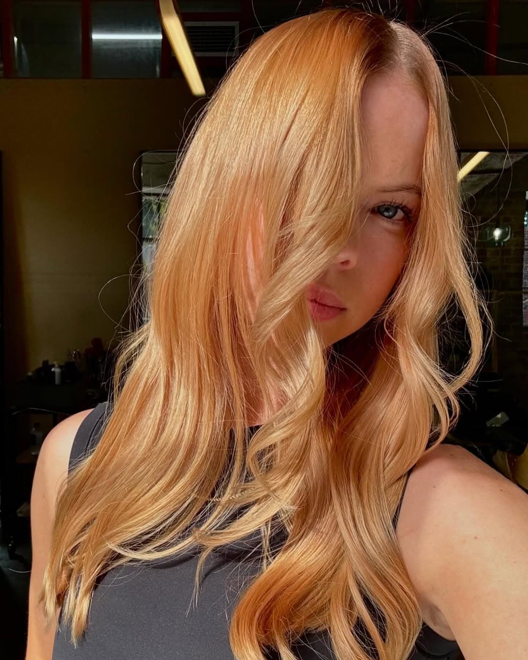 A peachy blonde colour done by RAW Anthony Nader salon