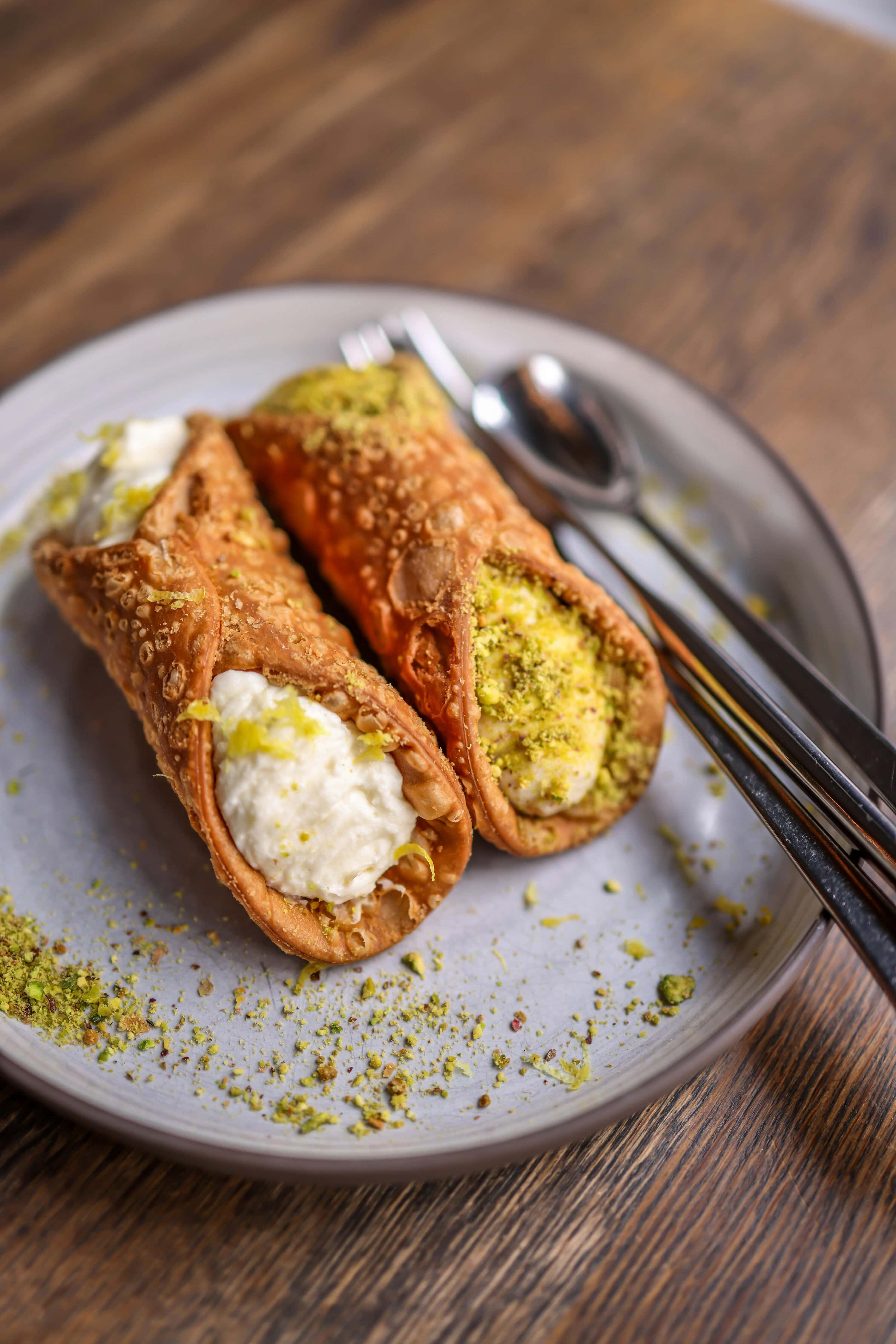 Sicilian Cannoli on White Plate.