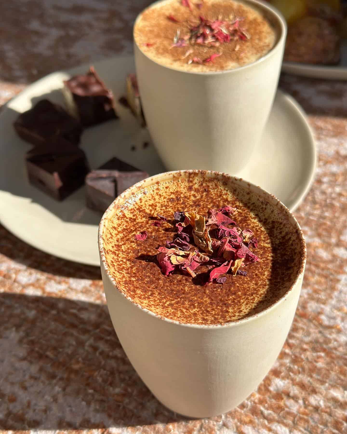 two chai lattes from broth and larder in bronte