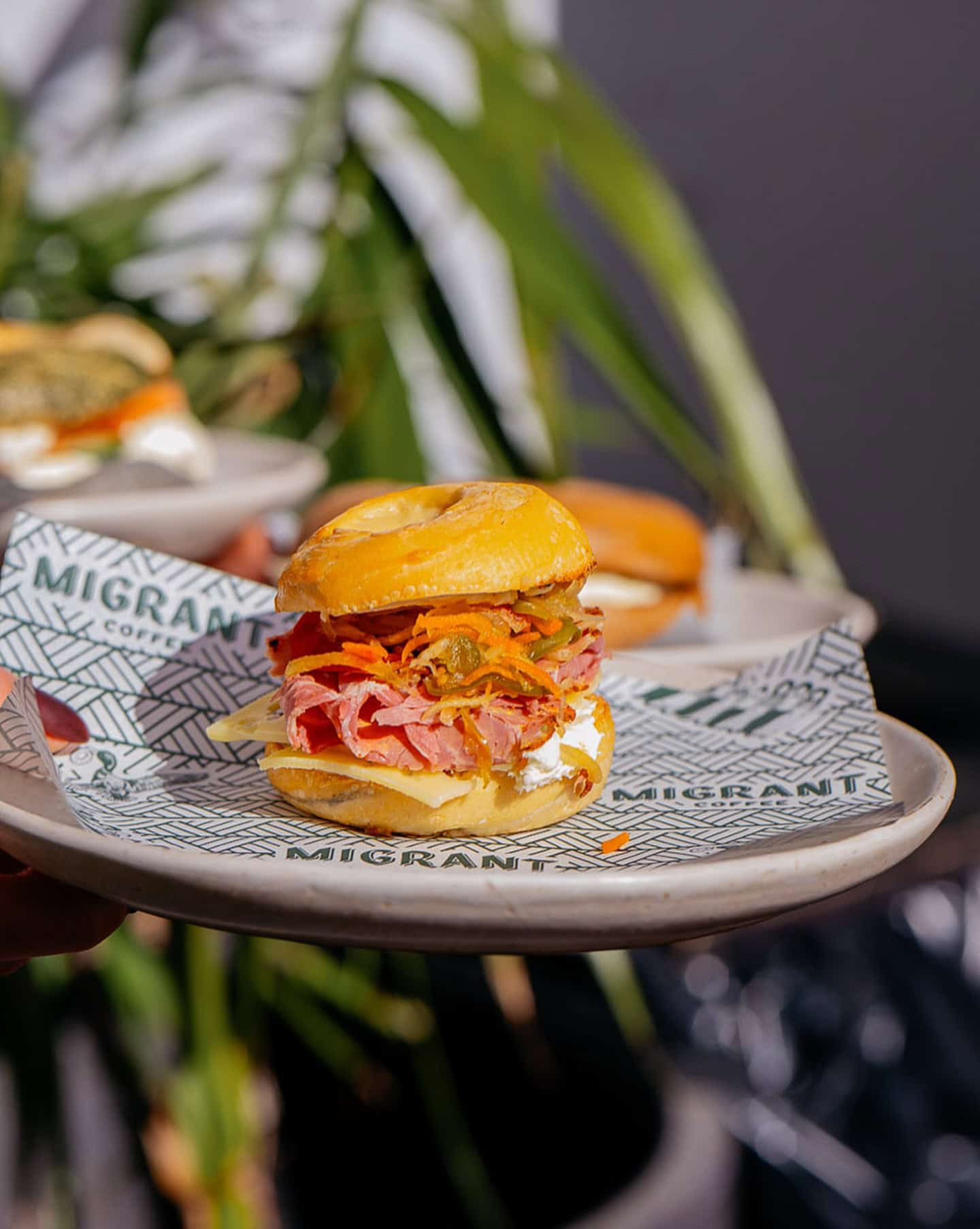 Bagel on plate from Migrant Coffee in Melbourne