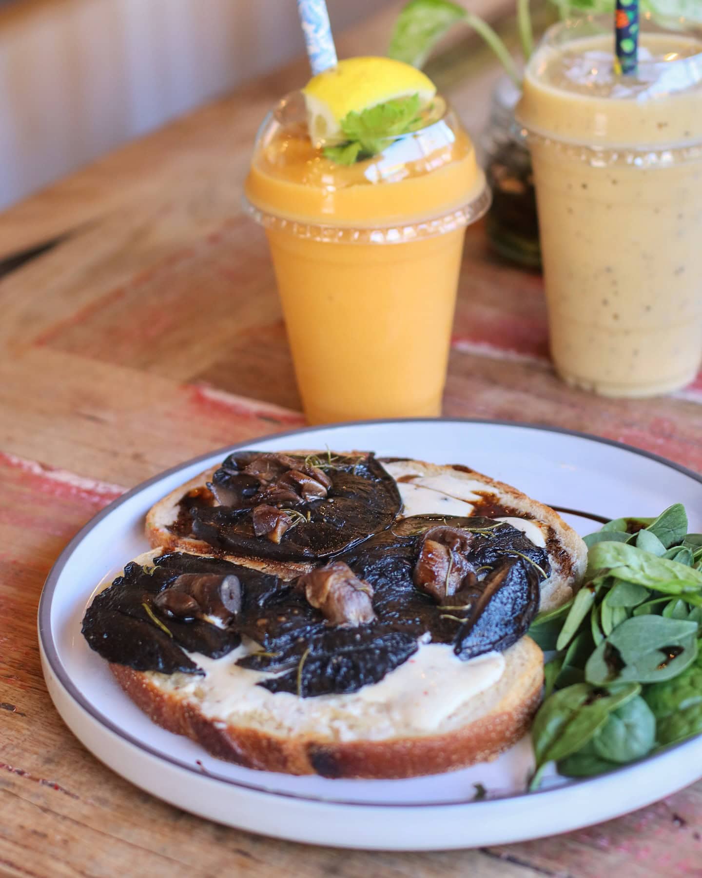 combi elwood juices and mushroom toast