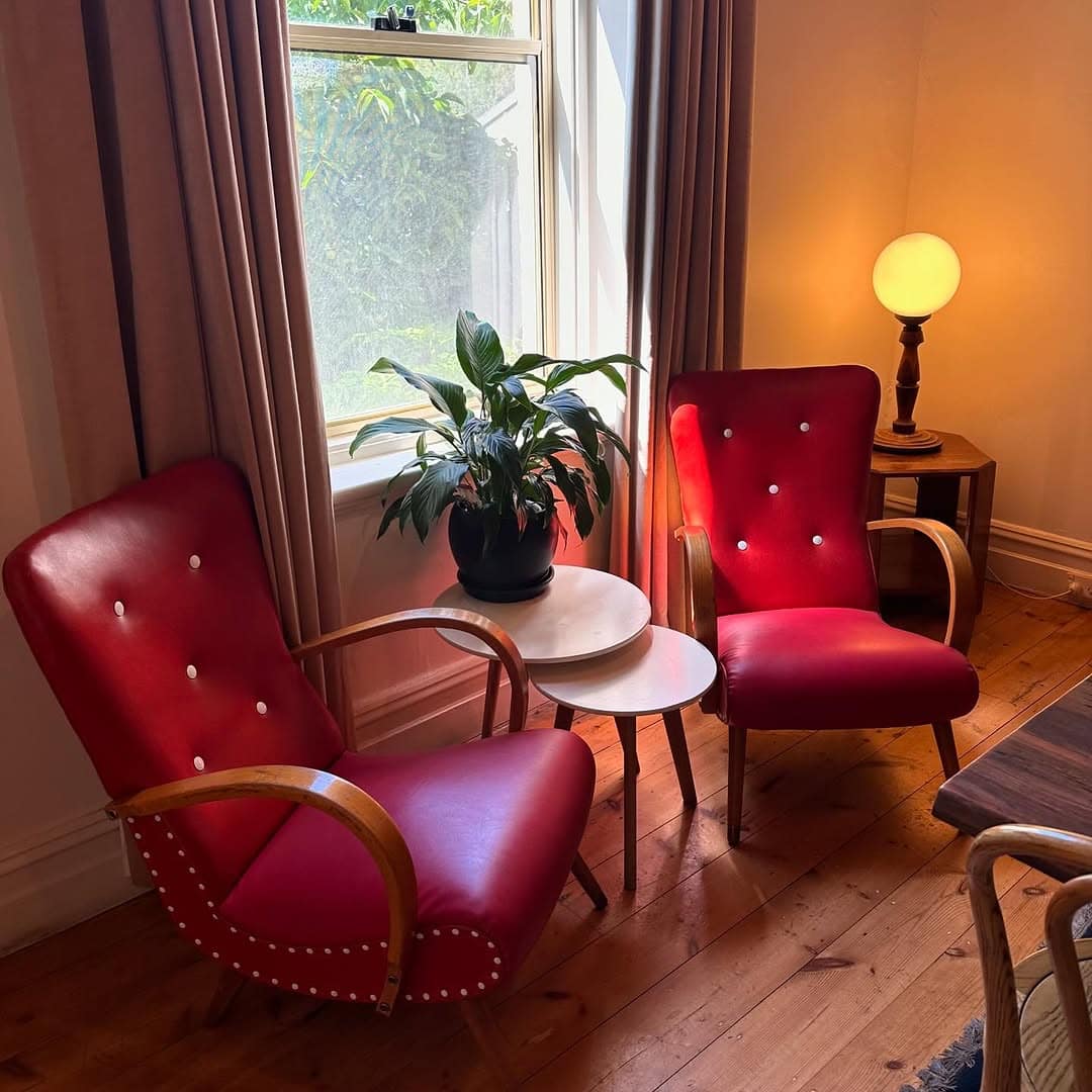 Cherry Bomb Cafe Adelaide Hills red chairs