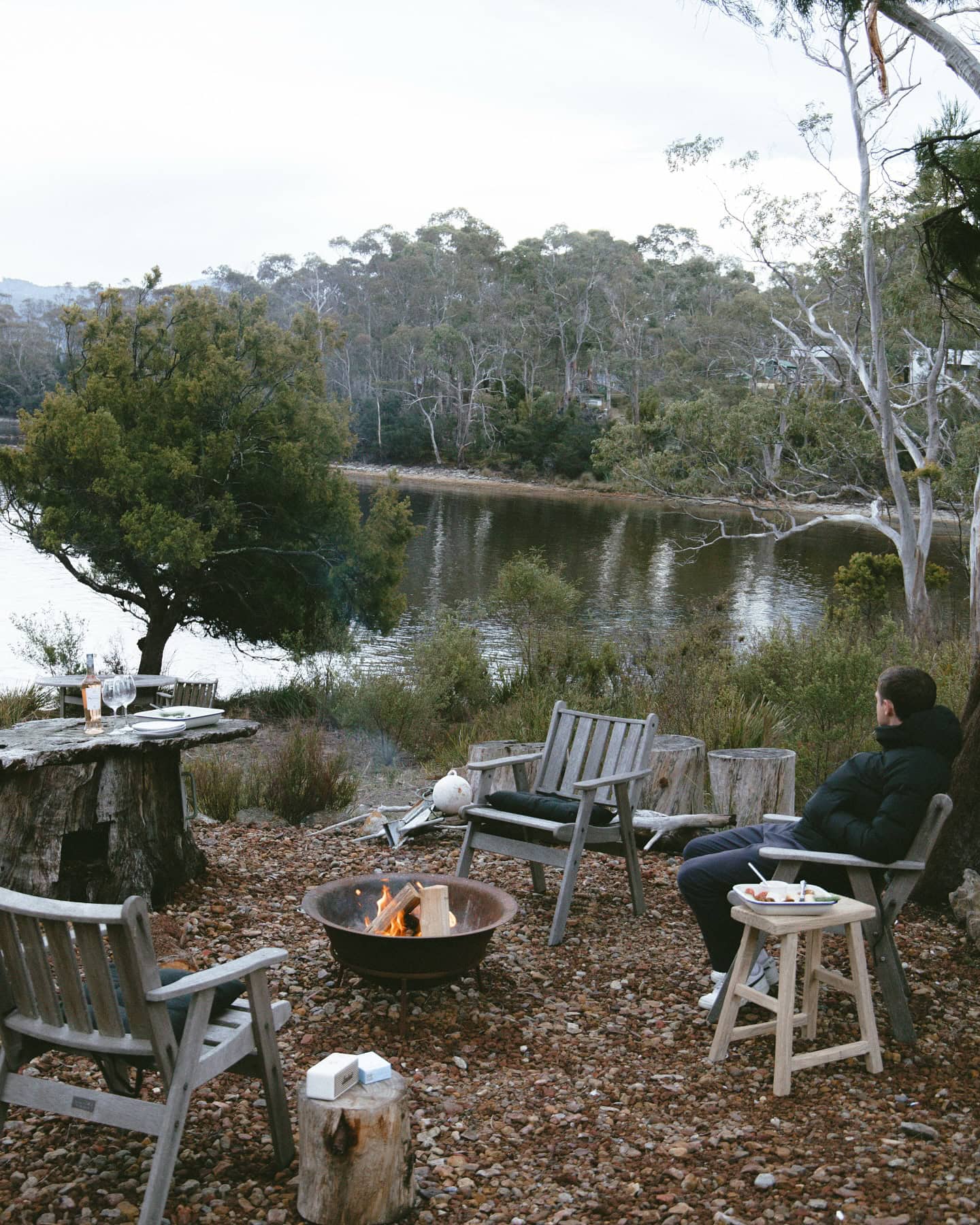 Sunken Sea Shack waterfront accommodation overlooking Abels Bay in Tasmania.
