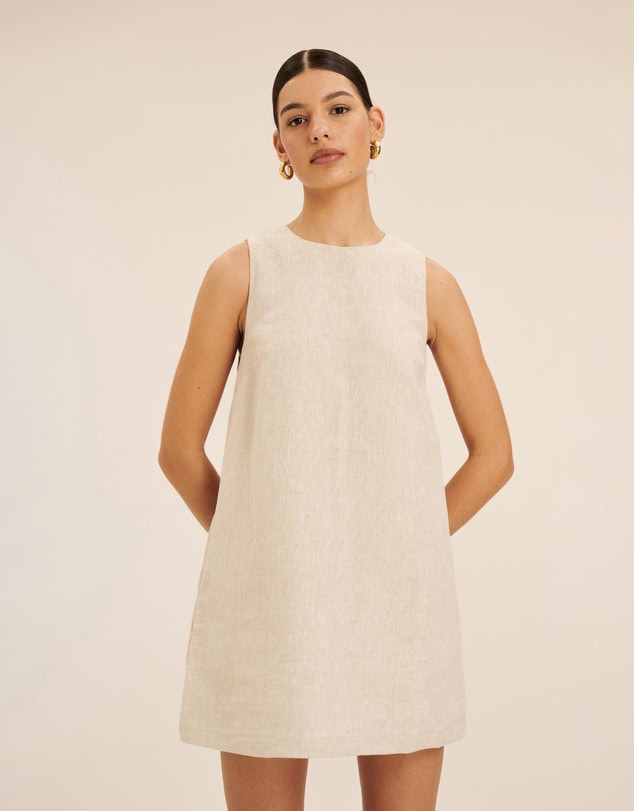 AERE, Linen Mini Shift Dress in Oat