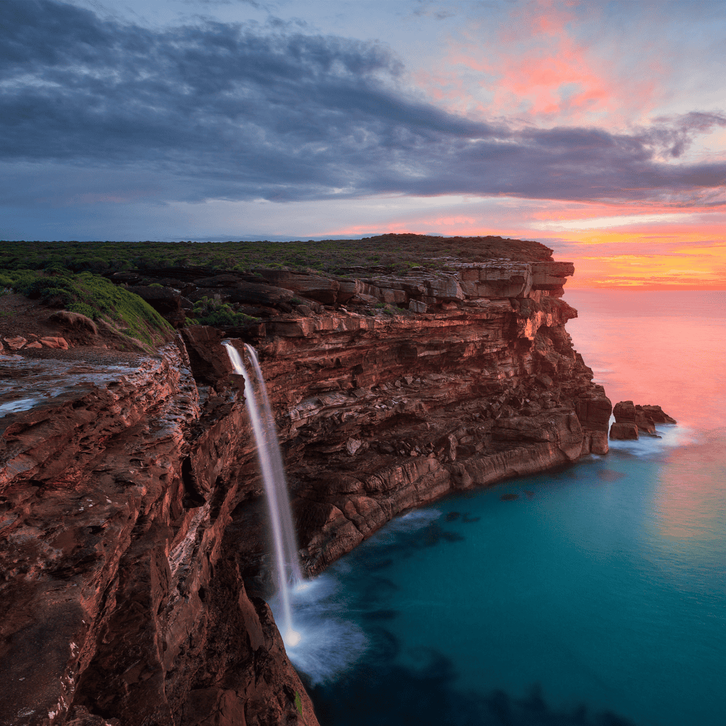 Curracurrong Waterfall in the Royal National Park at sunset.