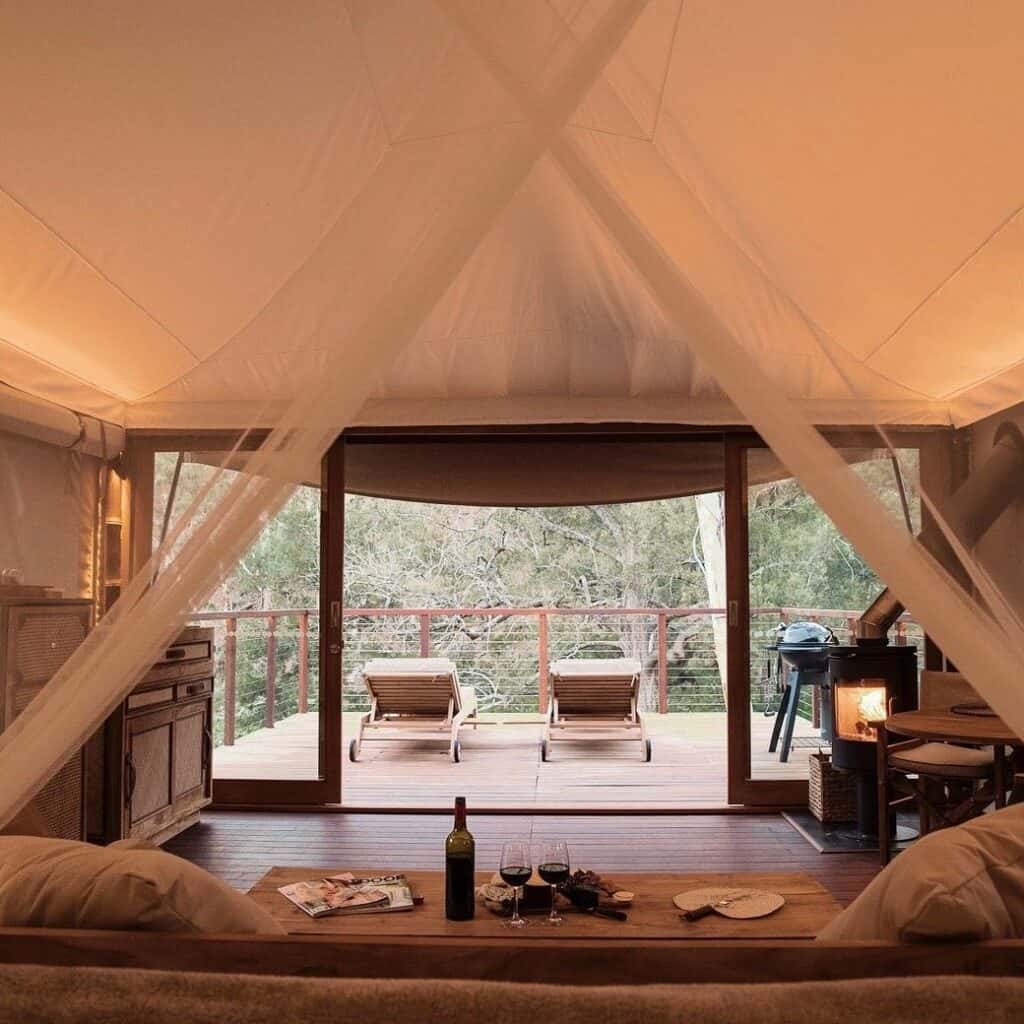 The inside of one of Turon Gates' glamping tents. 