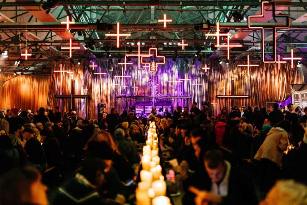 An installation of crucifixes at Dark Mofo.