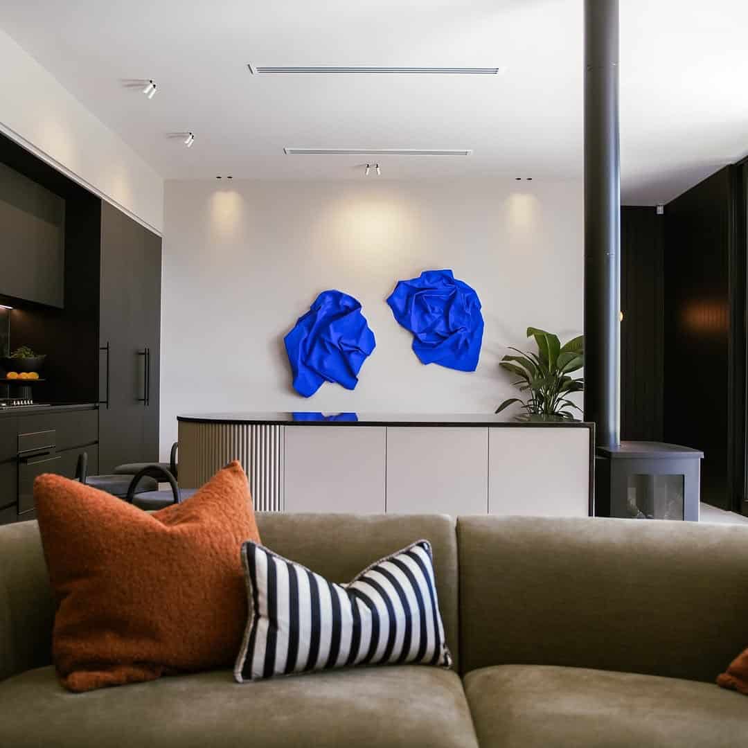 living room with blue features at harrogate lane adelaide hills