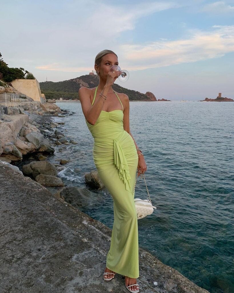 Woman wearing green dress