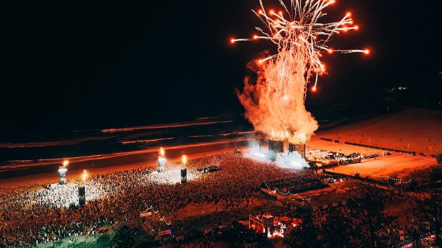 Fireworks go off in front of 30,000 people.