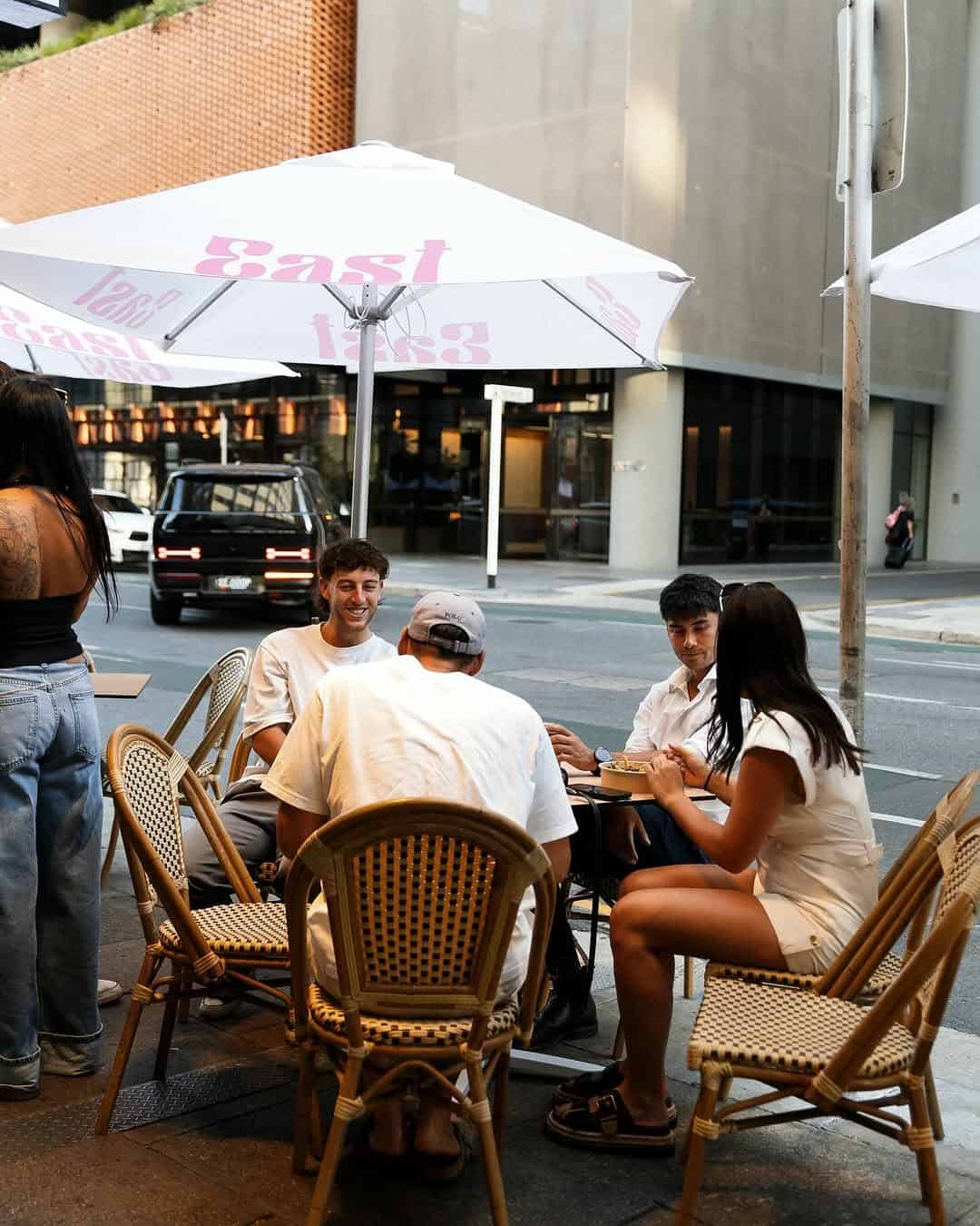 table and chairs outside at EAST mediterranean eatery adelaide