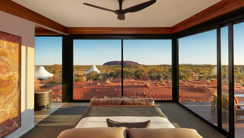 A view from a tent at Longitude 131 Uluru Northern Territory