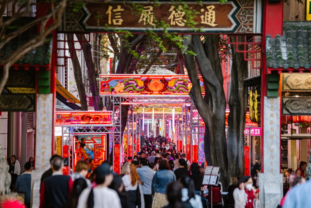 Crowd shot at Neon Playground in Chinatown Sydney