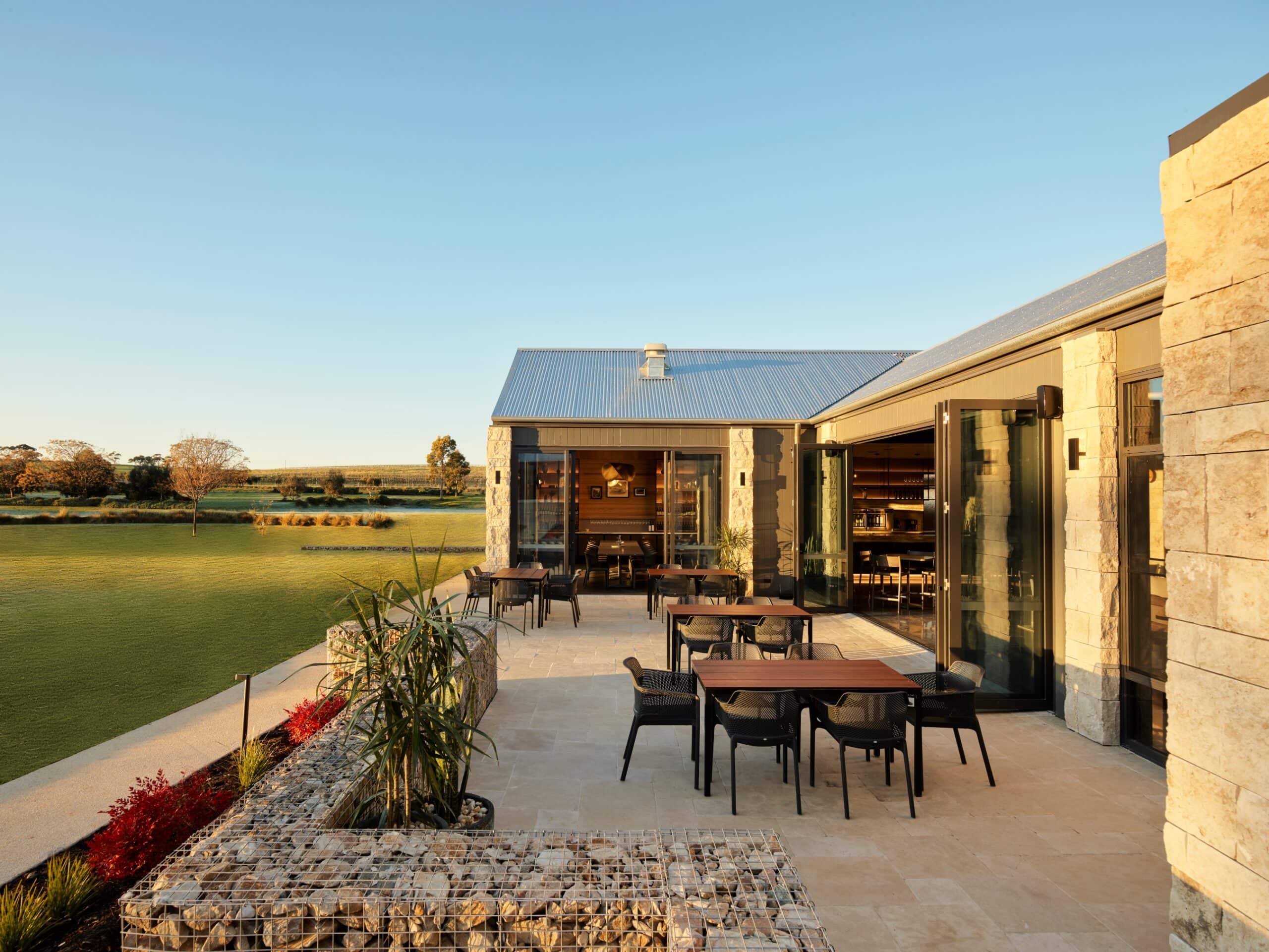 Sun setting on the east patio of Taylor snew cellar door - photography by Anson Smart