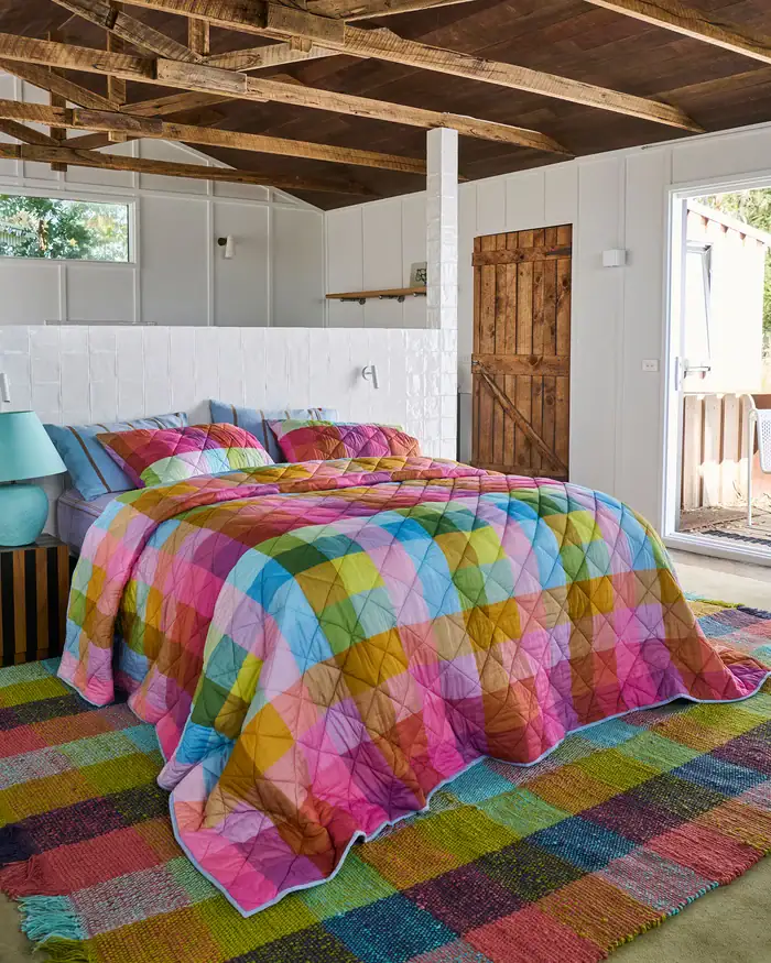 Bright tartan print bedding from Kip & Co