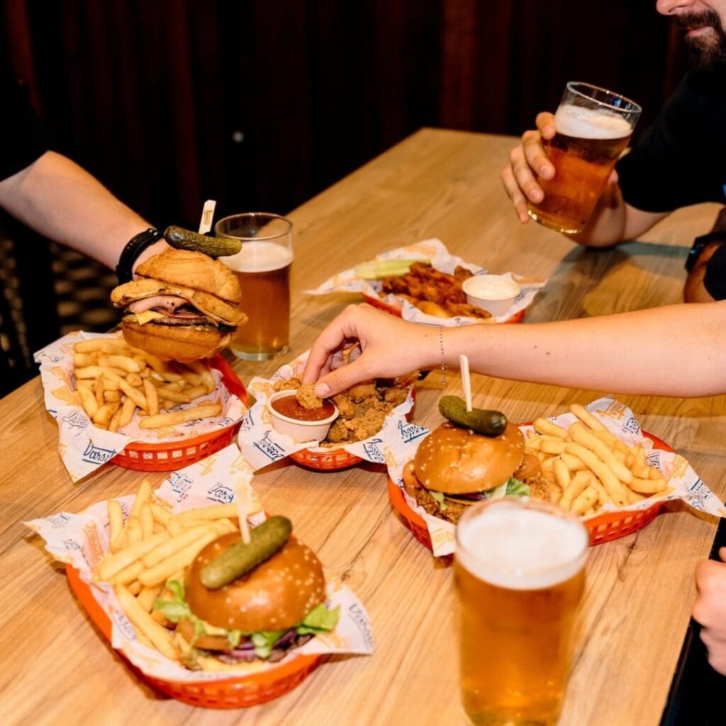 Burgers, beer and chips at Varsity Sports Bar