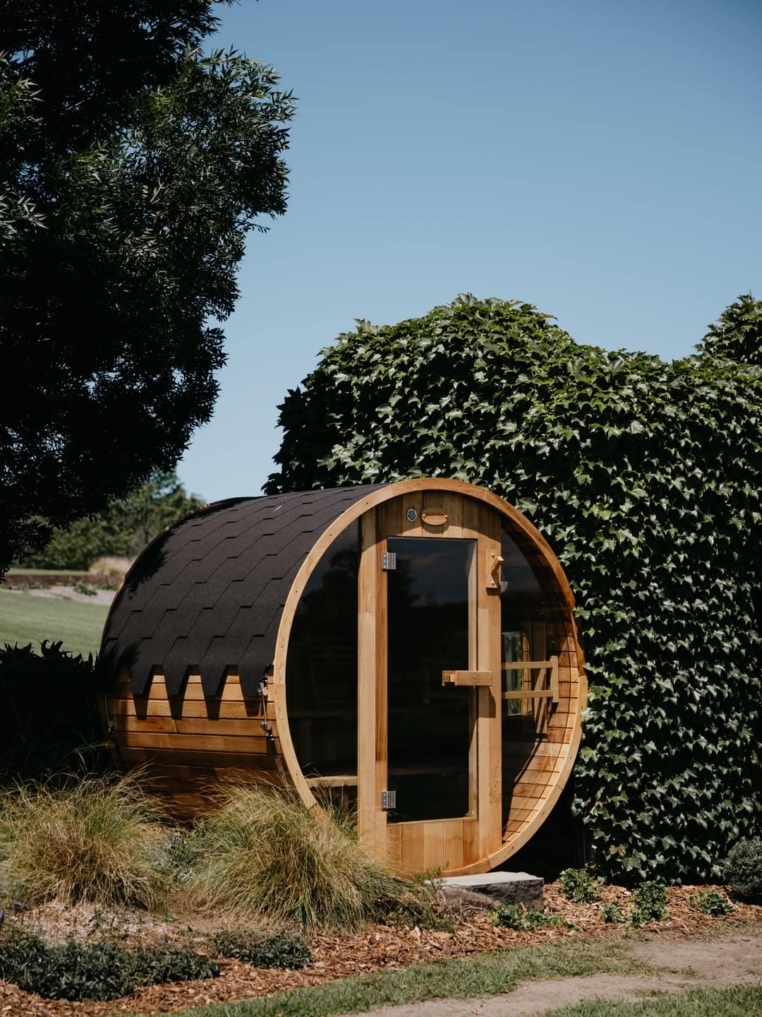 The circular sauna at Linnaeus Collection in Berry.