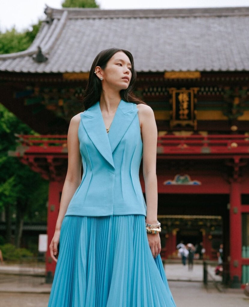 The Stinford Pleated Dress in Blue by Acler.