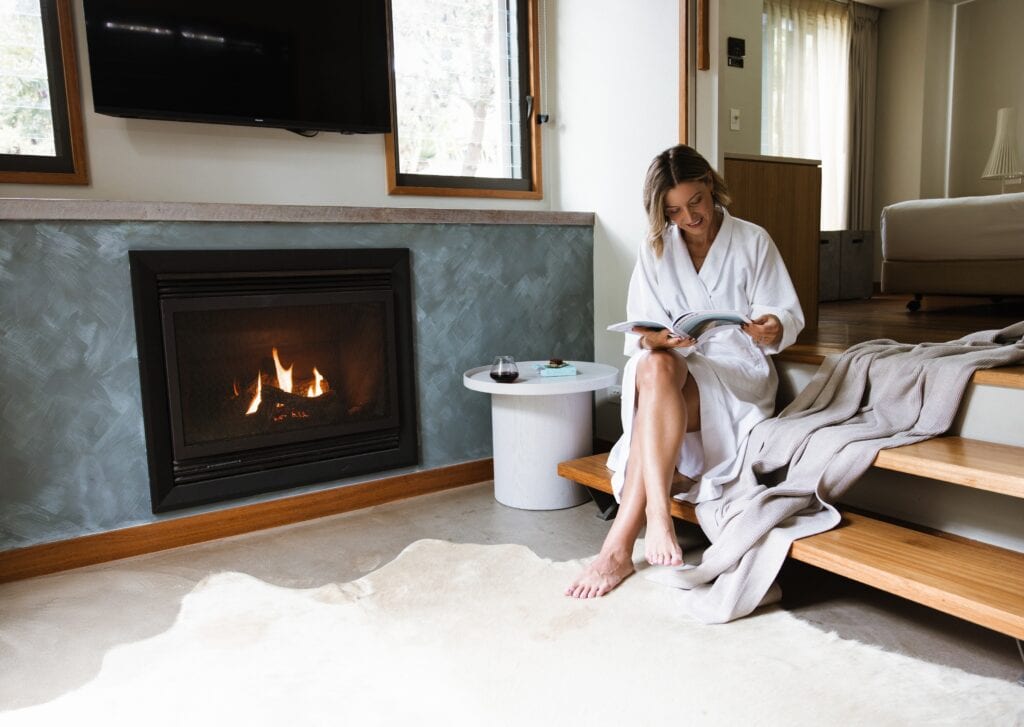 Elements of Byron Dunal Villa interior with fireplace