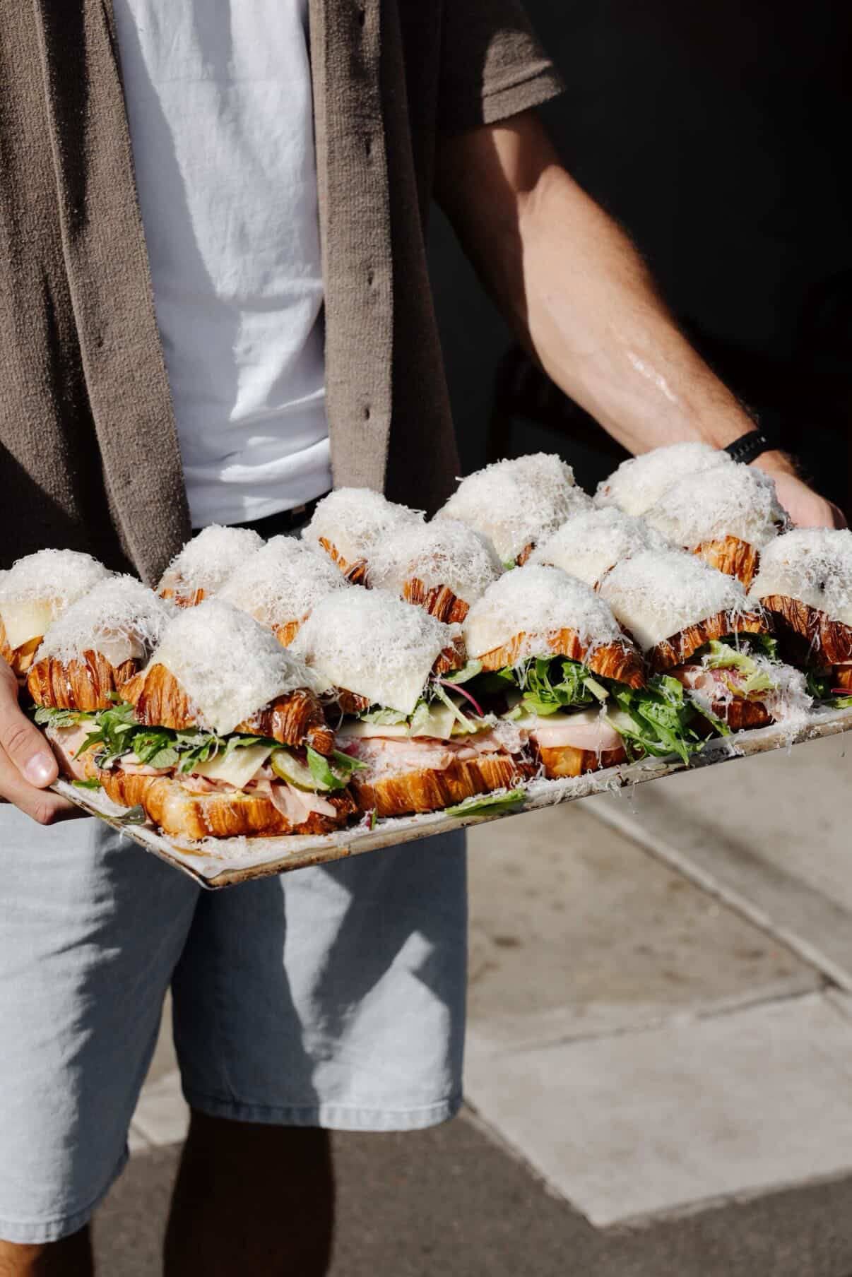 loaded savoury croissants on a tray