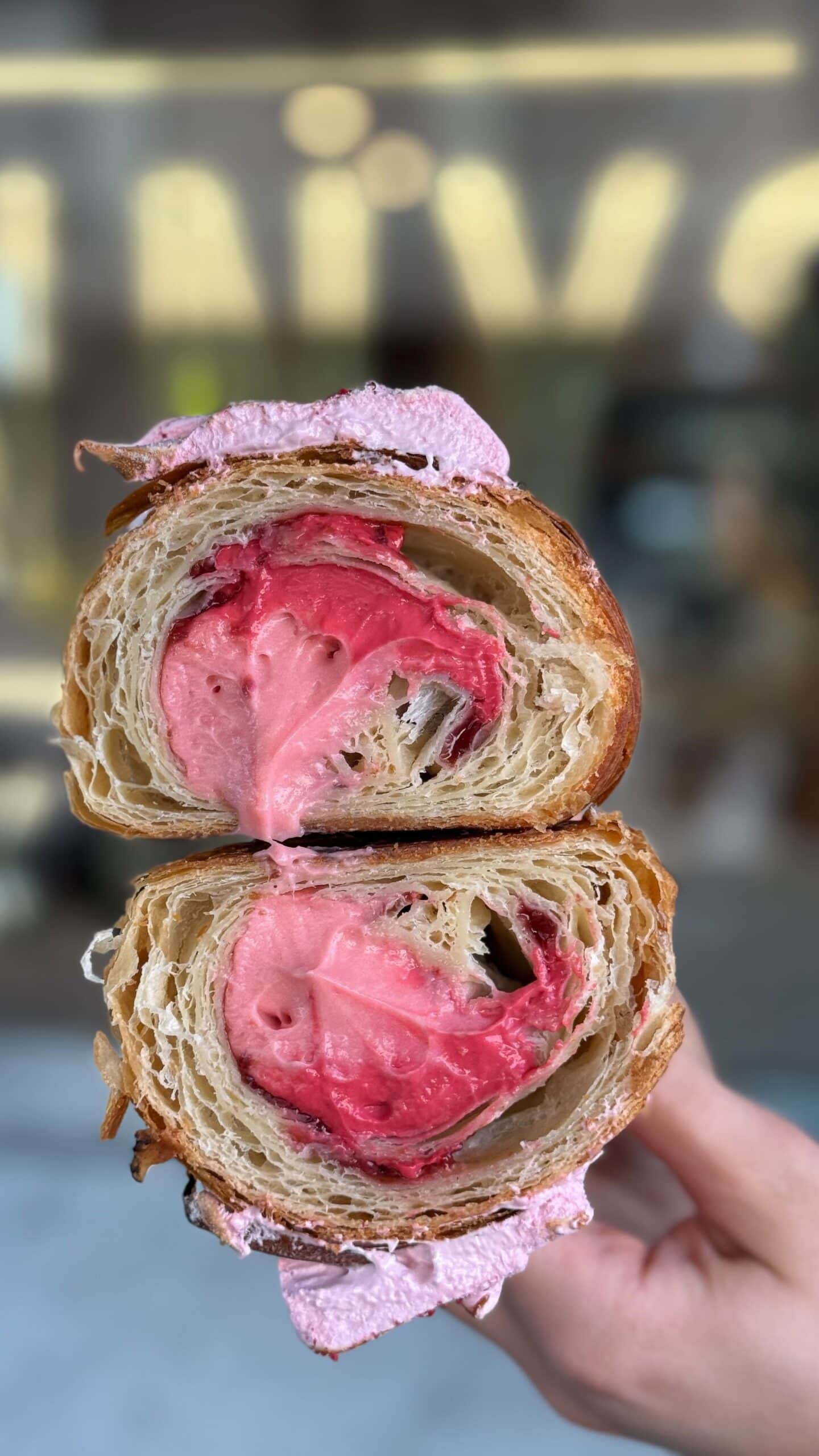 Jennys Bakery, Raspberry Bombe Alaska Croissant, Adelaide, South Australia Raspberry Bombe Alaska Croissant special at Jenny's Bakery in Adelaide, South Australia.