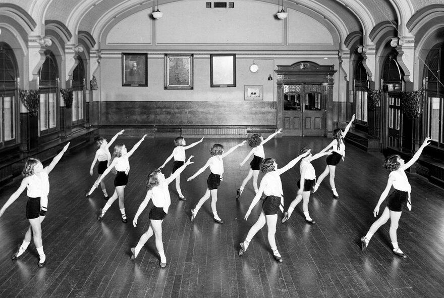 Dancers rehearsing inside the historic Flinders Street Station Ballroom for RISING’s Land of 1000 Dances.