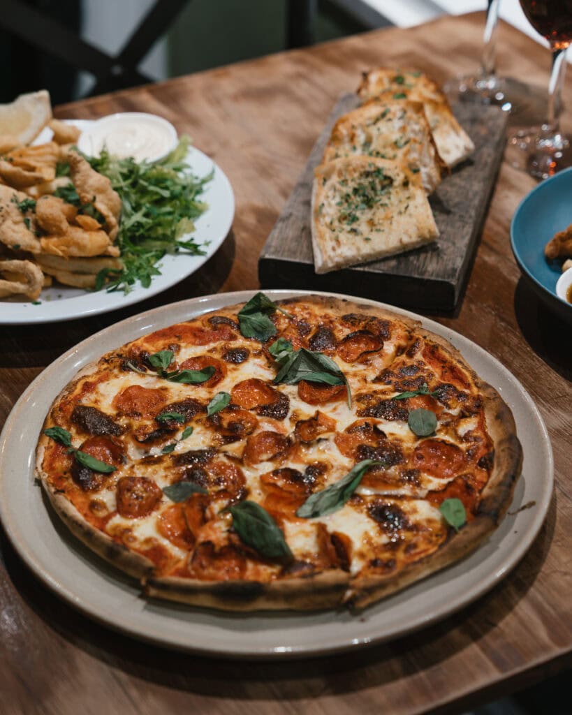 A pizza at Olives Robe in Robe, South Australia.