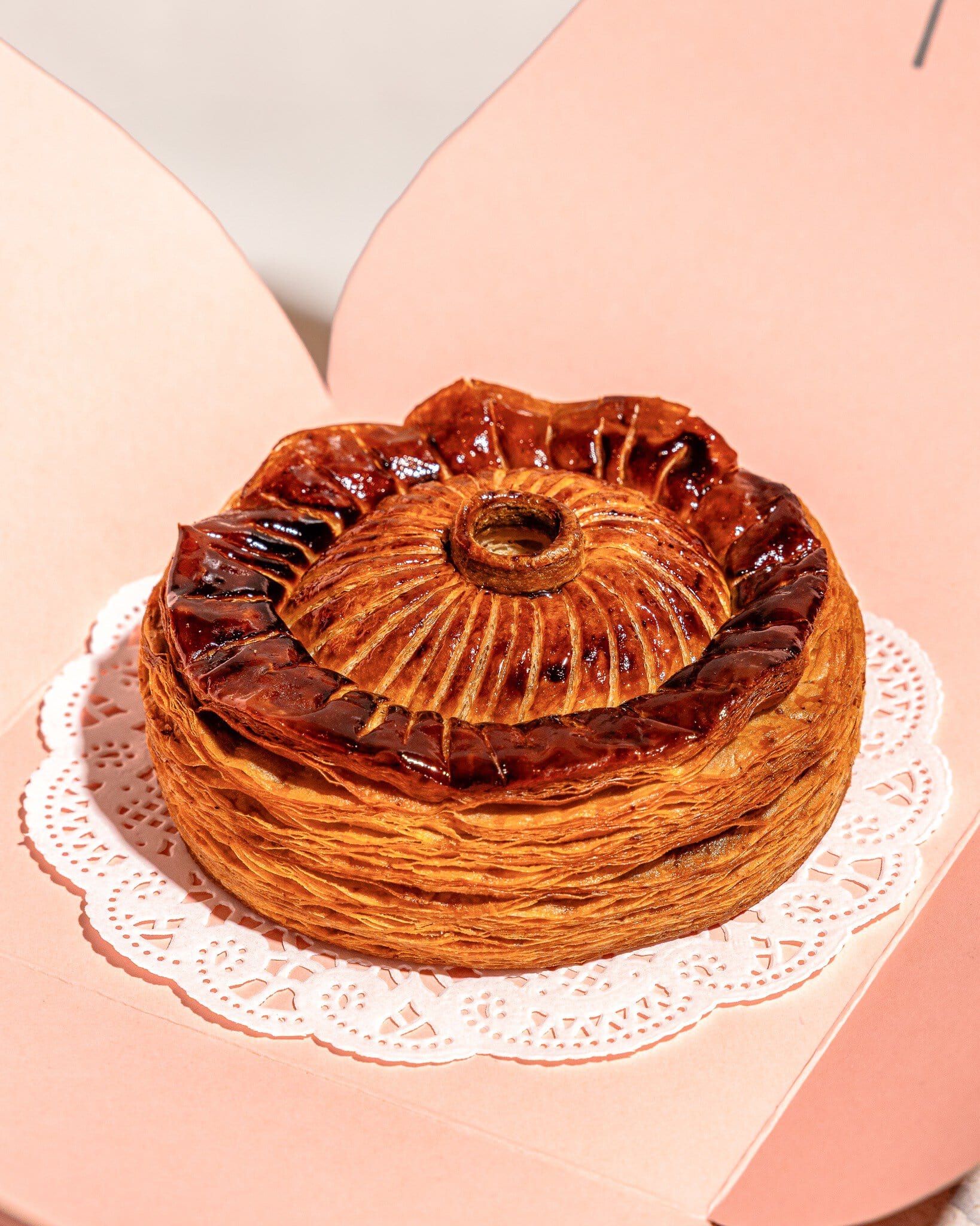 Pork and shiitake pithivier pie with laminated pastry and chimney at Lode Pies Surry Hills Sydney