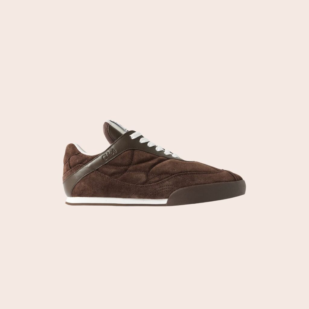 Chloe Kick Leather-Trimmed Quilted Suede Sneakers