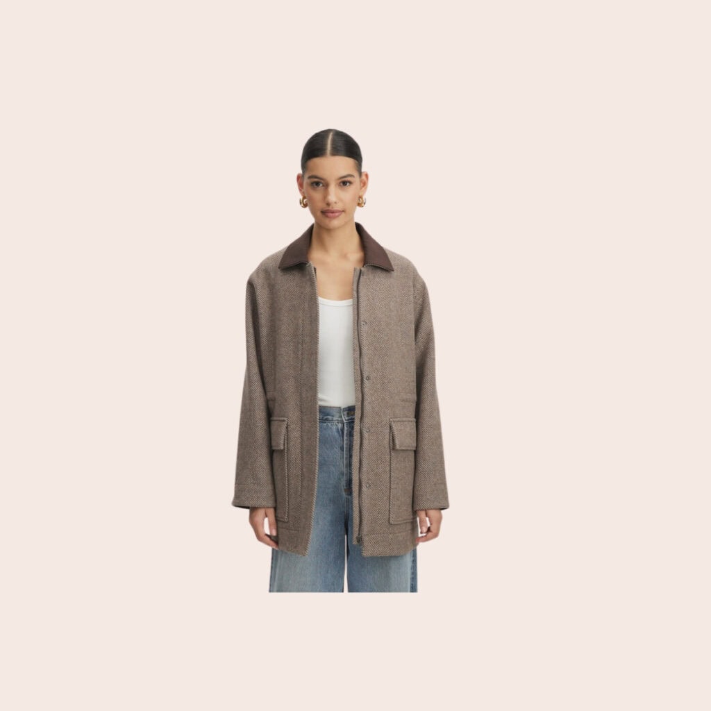 AERE Ria Herringbone Wool Barn Jacket 