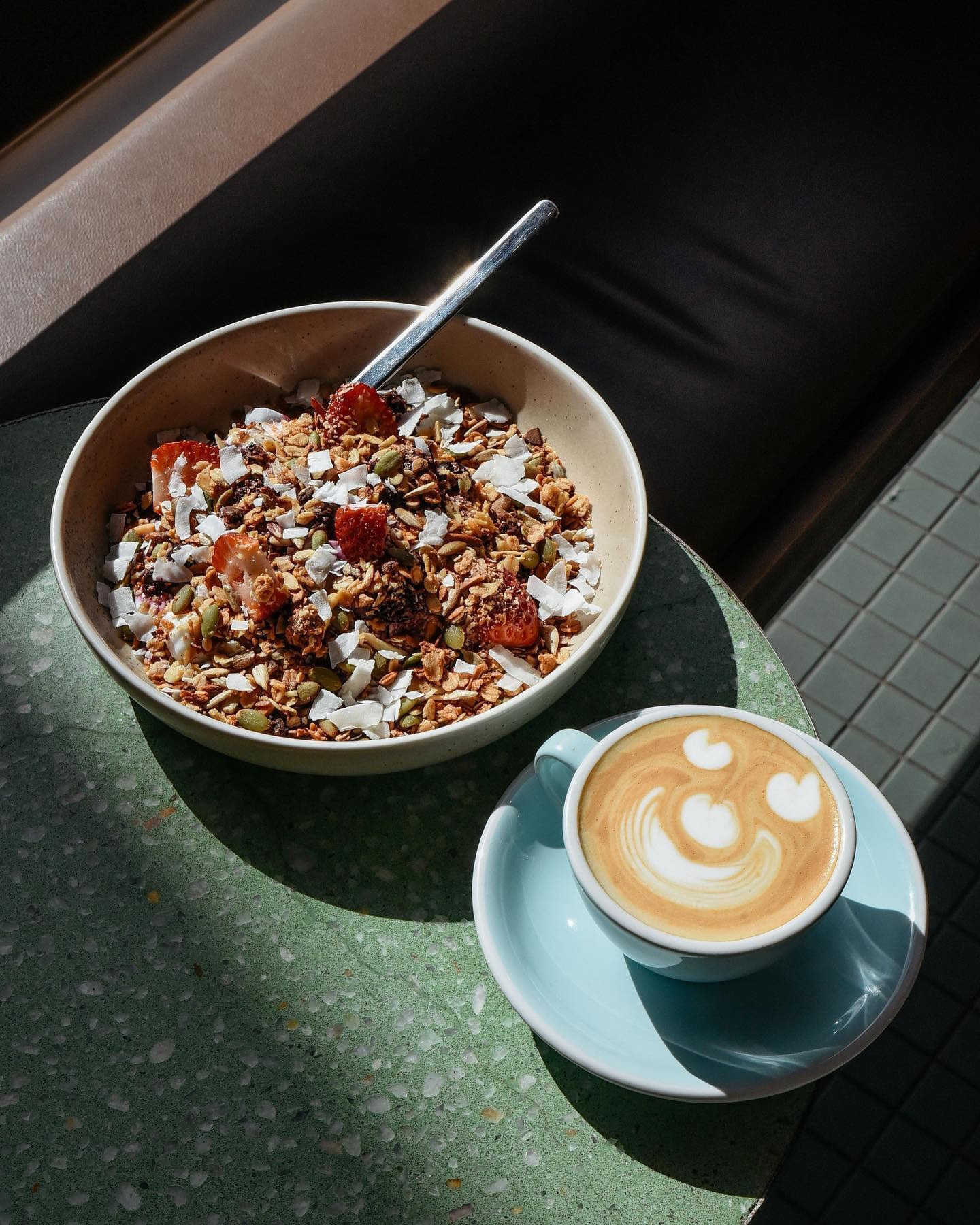 Just Down The Road, Breakfast, Adelaide, South Australia Granola and coffee at Just Down The Road in Adelaide, South Australia.