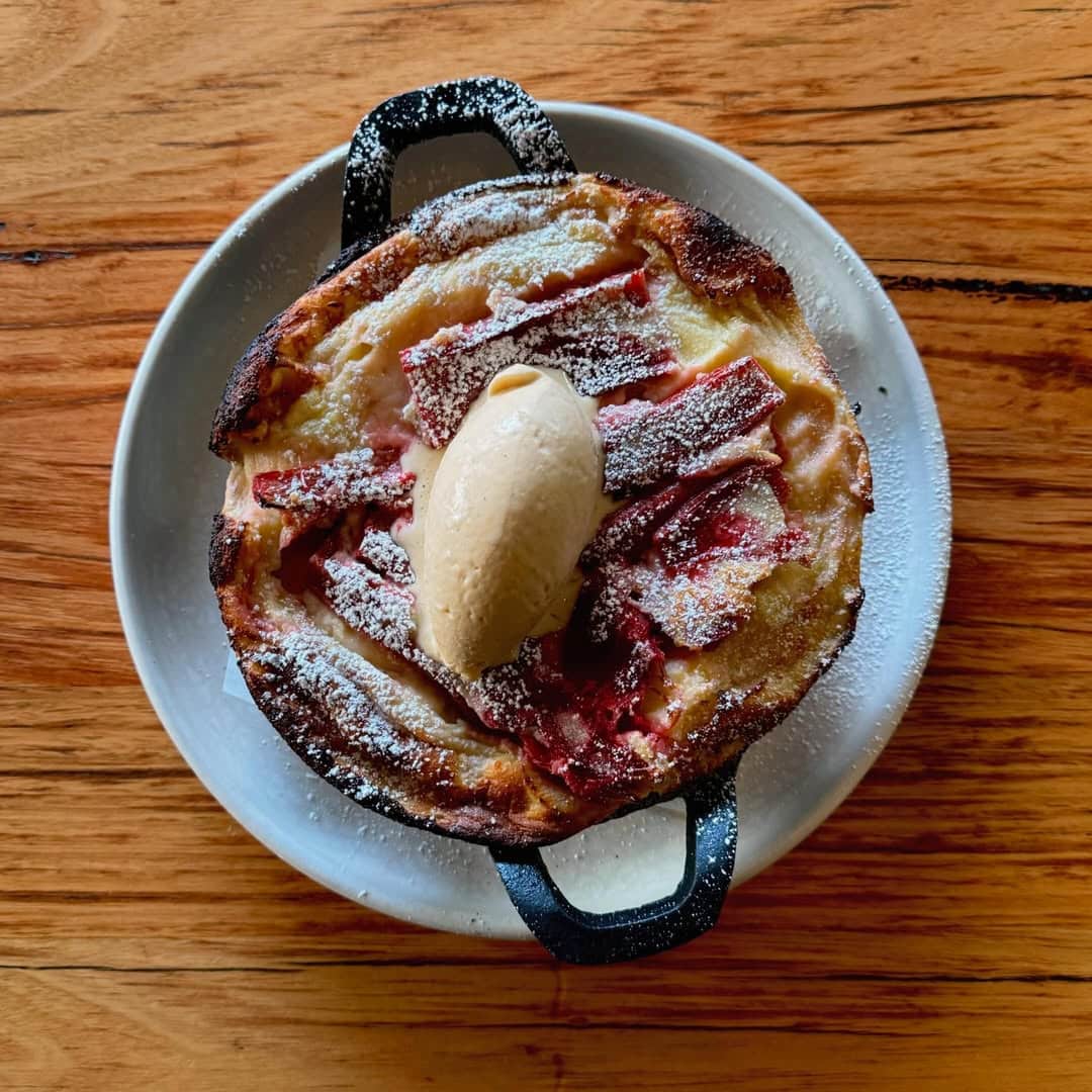 REBEL REBEL - Rhubarb clafoutis, lemon + ginger ice cream Hotline +61 2 62488548