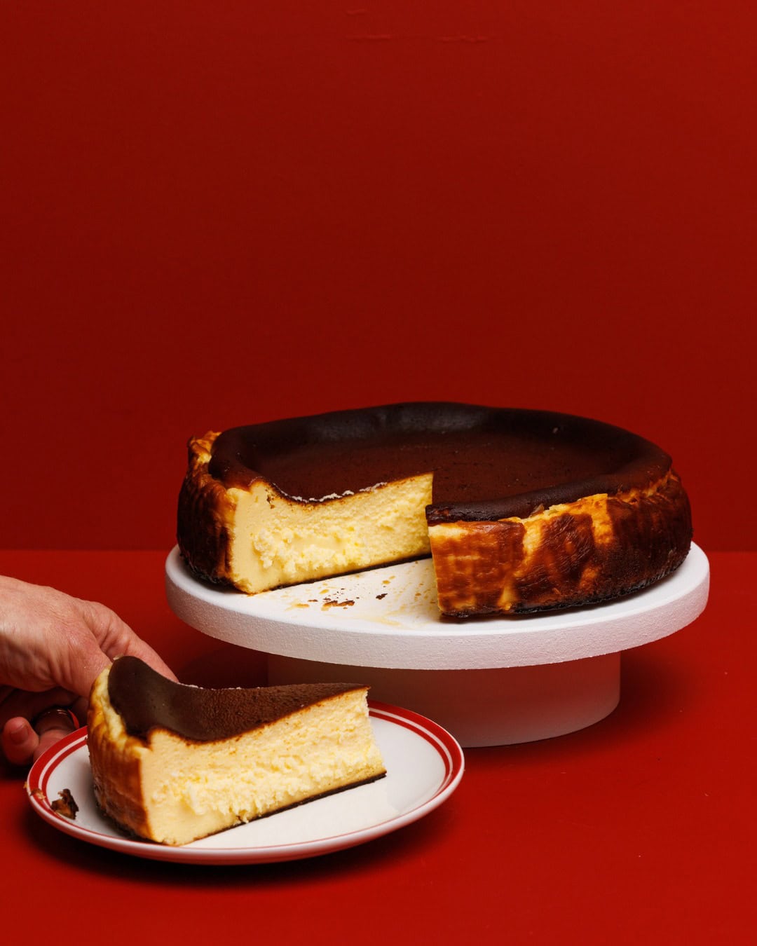 Slice of burnt Basque cheesecake served on plate at Humble Bakery Sydney