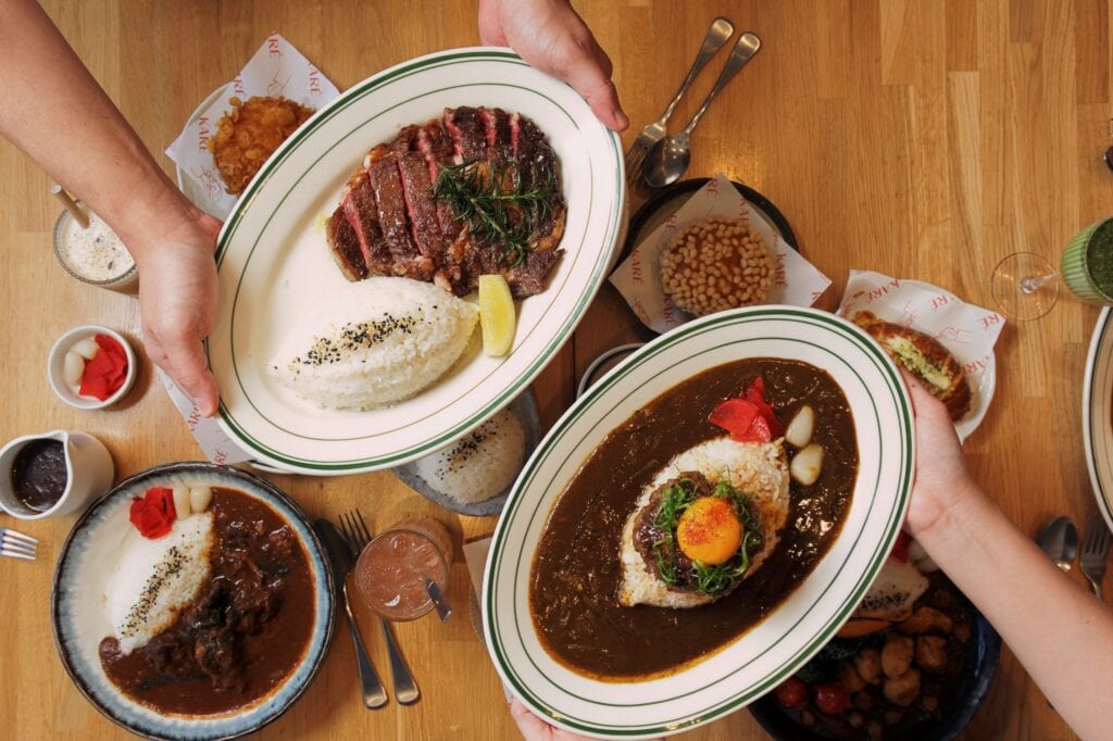 a selection of dishes including japanese curry and steak at kare curry melbourne