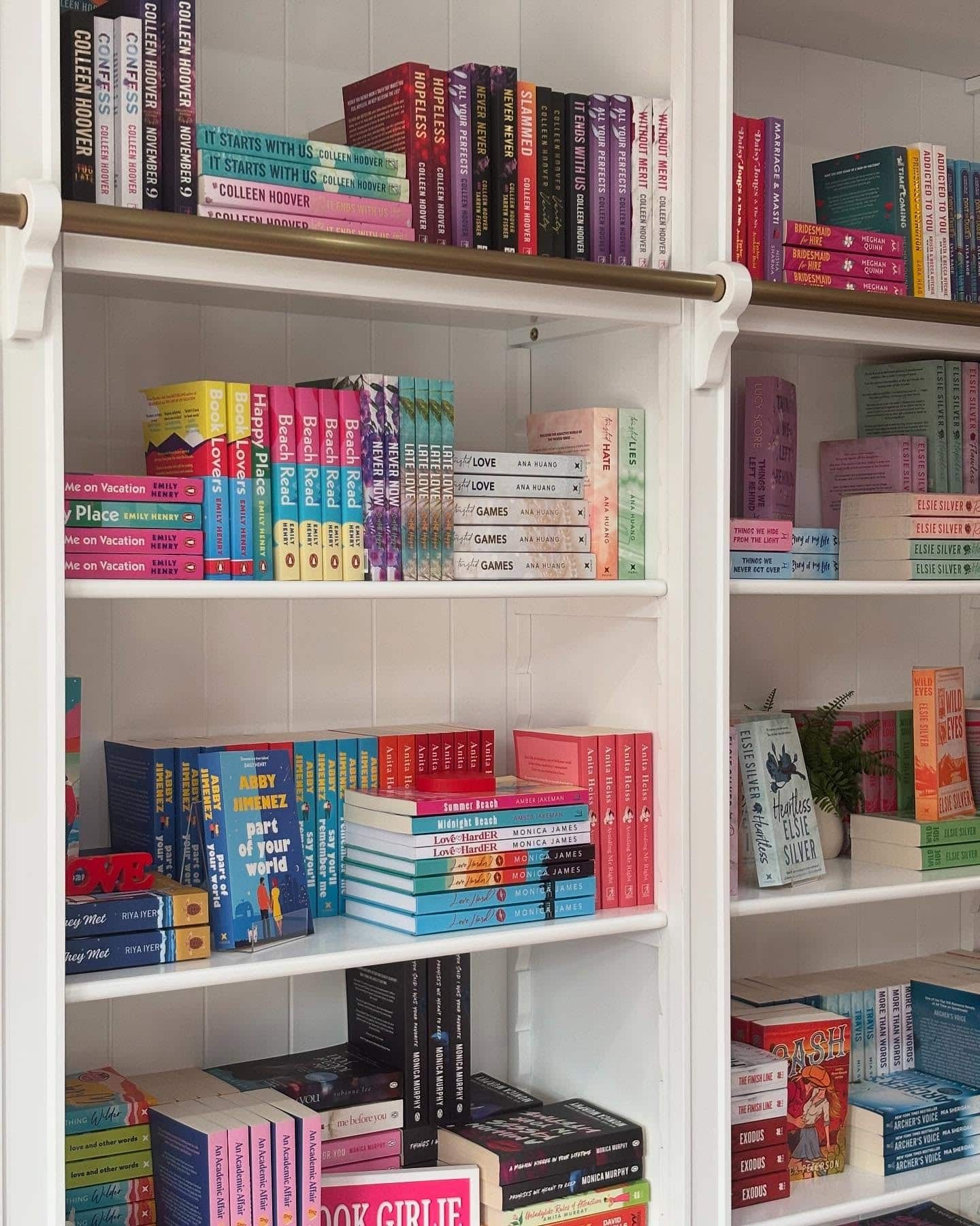 Colourful romance novel shelves at Romancing The Novel bookshop Paddington Sydney