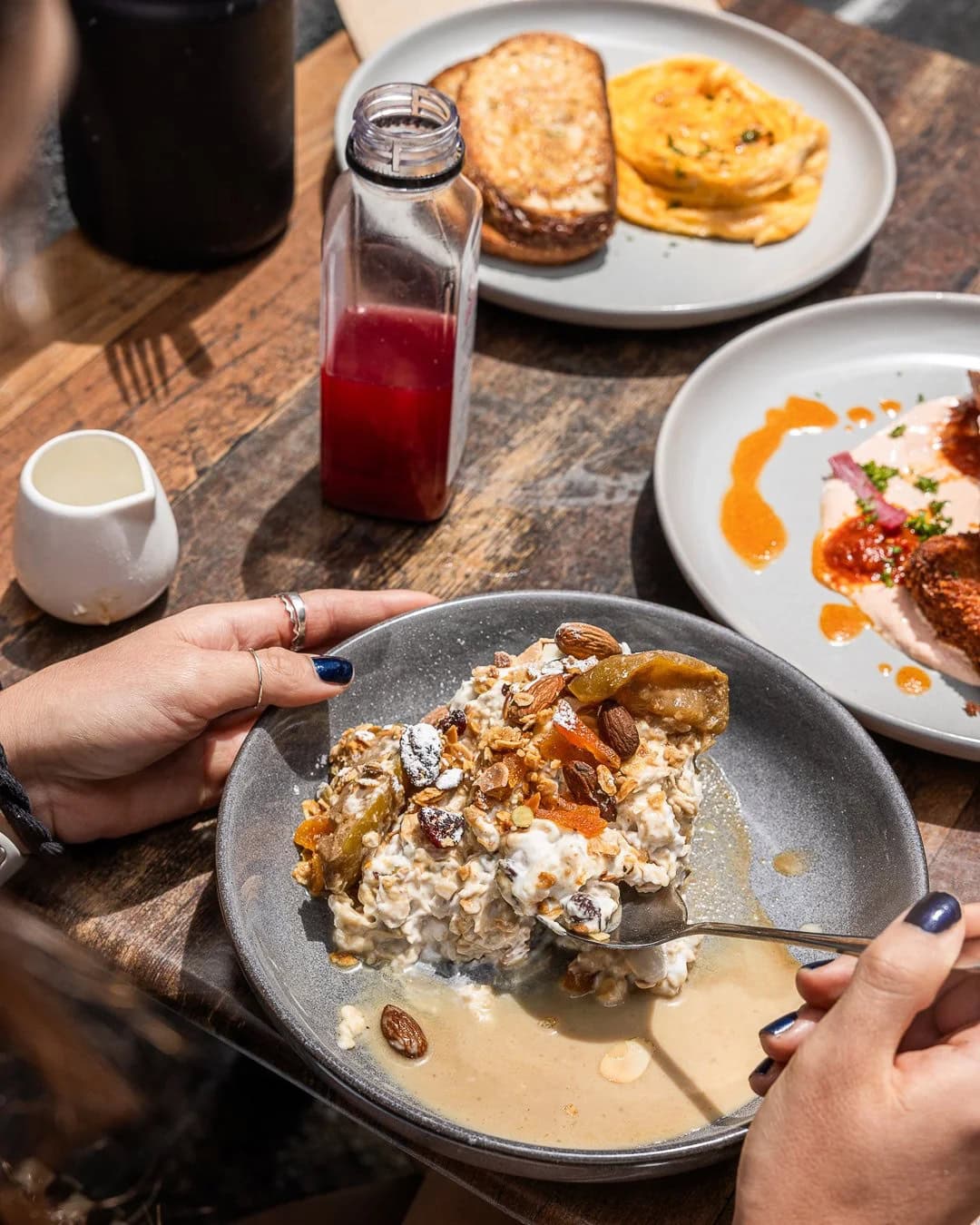 brunch meal of porrridge and eggs on toast at dad and the frog cafe in surry hills