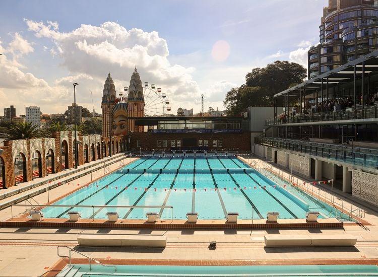 North Sydney Olympic Pool with Luna Park and harbour views
