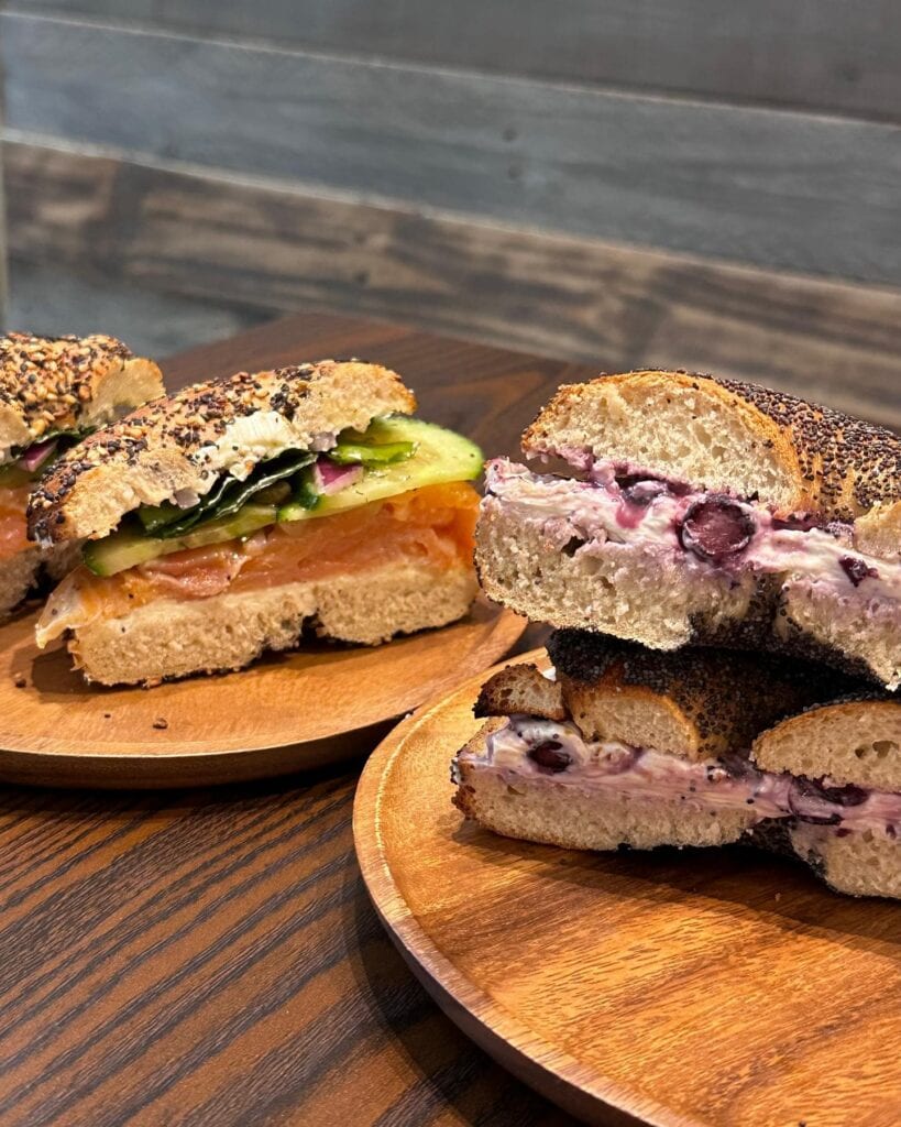 a blueberry bagel and lox bagel at bagel hut in melbourne, for top bagels in melbourne cbd