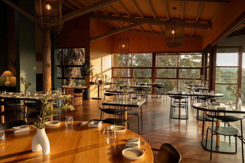 Dining room interior with vineyard views at Mimosa Wines Bega Valley NSW